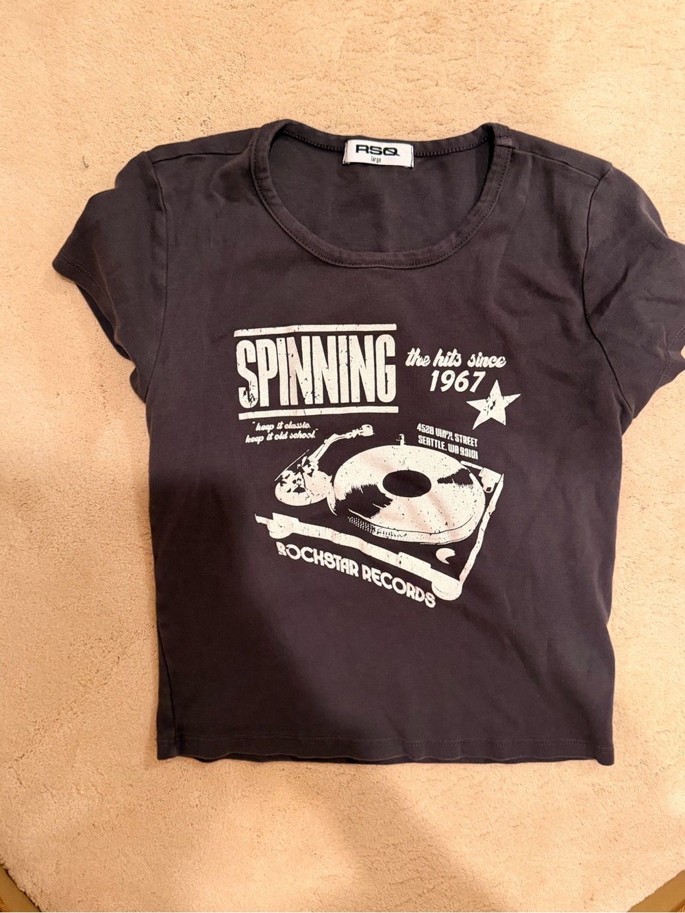 RSQ Black Graphic 'Spinning' Record Tee